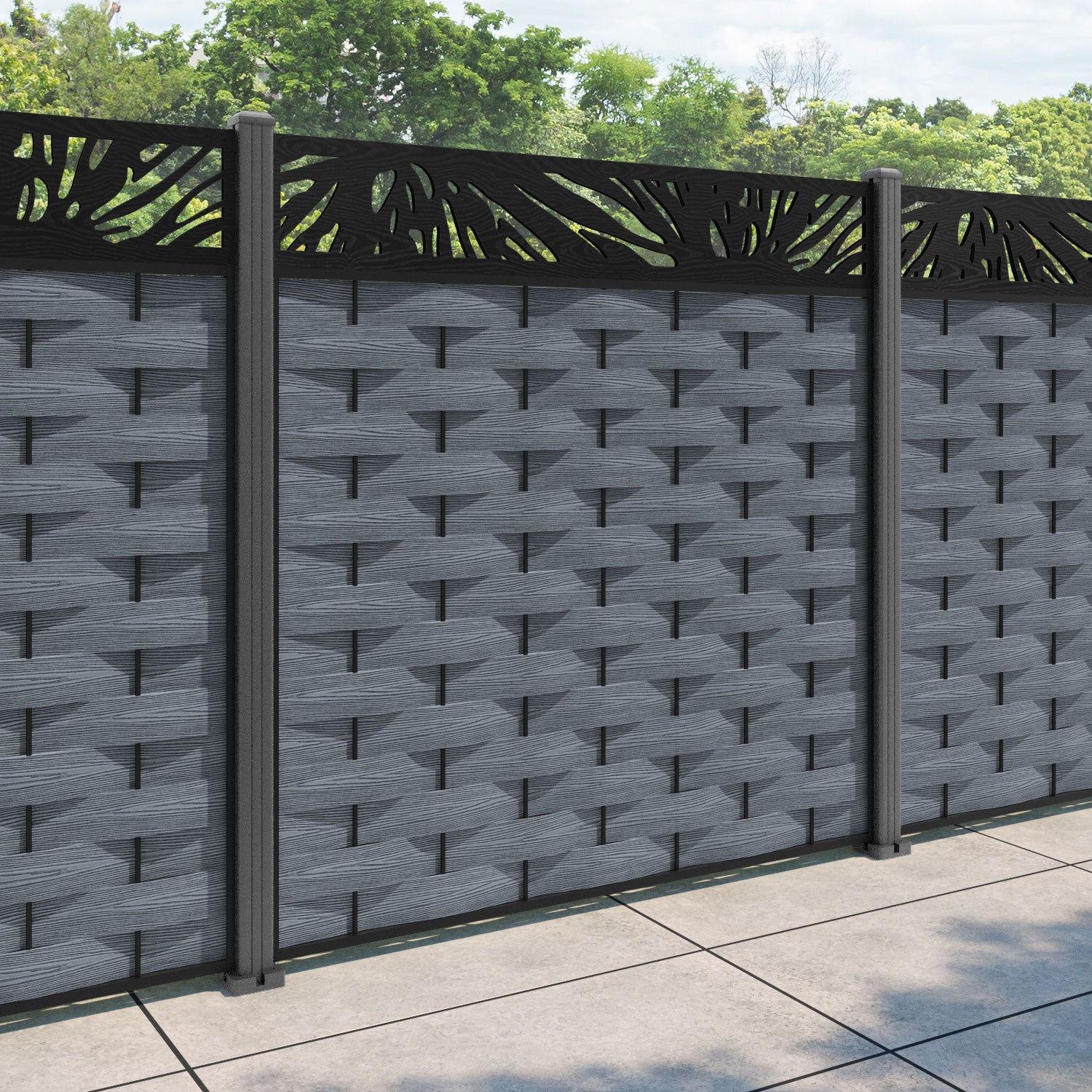 Ripple Poppy Fence Panel - Anthracite - with our aluminium posts