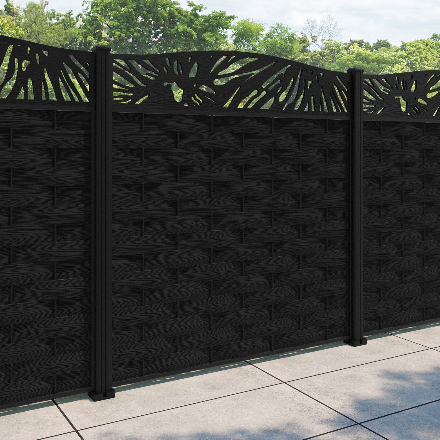 Ripple Poppy Curved Top Fence Panel - Black - with our aluminium posts