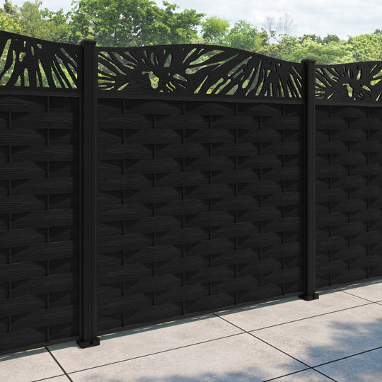 Ripple Poppy Curved Top Fence Panel - Black - with our aluminium posts