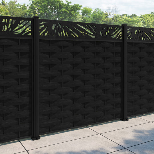 Ripple Poppy Fence Panel - Black - with our aluminium posts