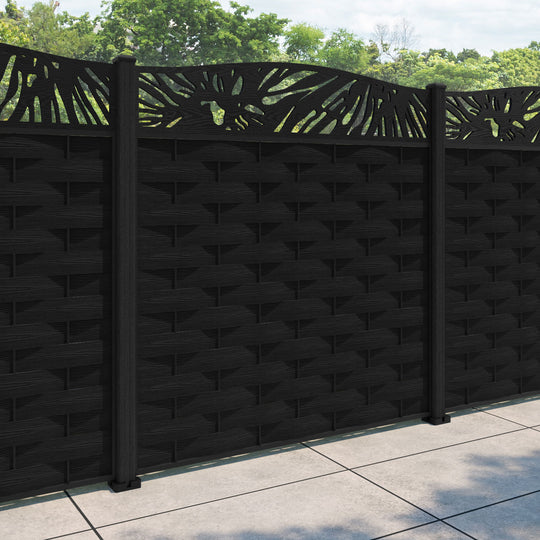 Ripple Poppy Curved Top Fence Panel - Black - with our composite posts