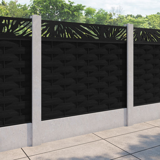 Ripple Poppy Fence Panel - Black - for existing concrete posts