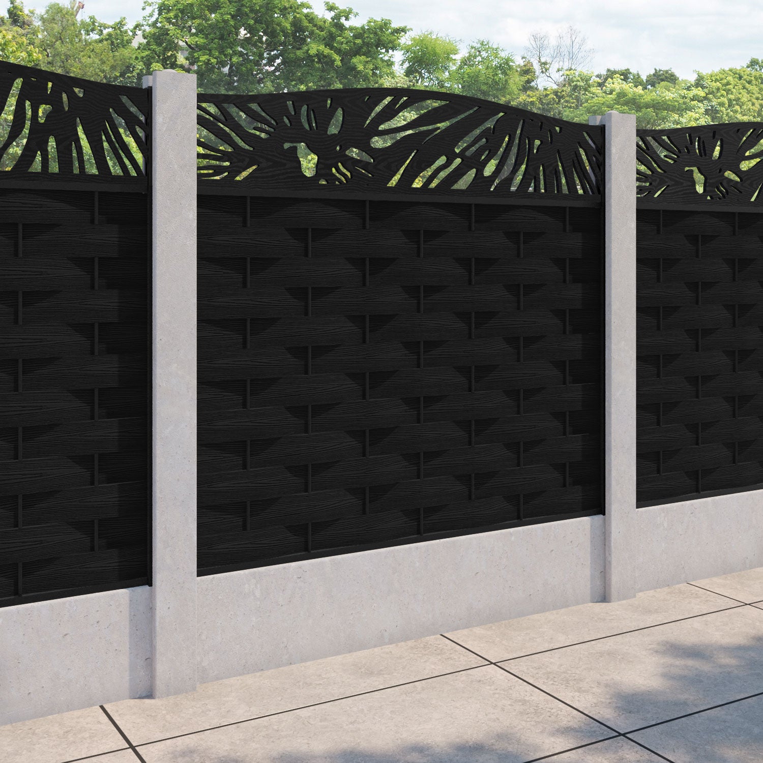 Ripple Poppy Curved Top Fence Panel - Black - for existing concrete posts