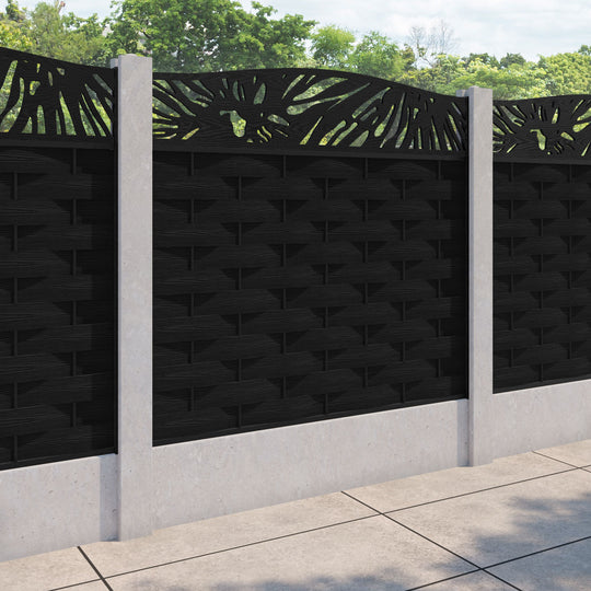 Ripple Poppy Curved Top Fence Panel - Black - for existing concrete posts