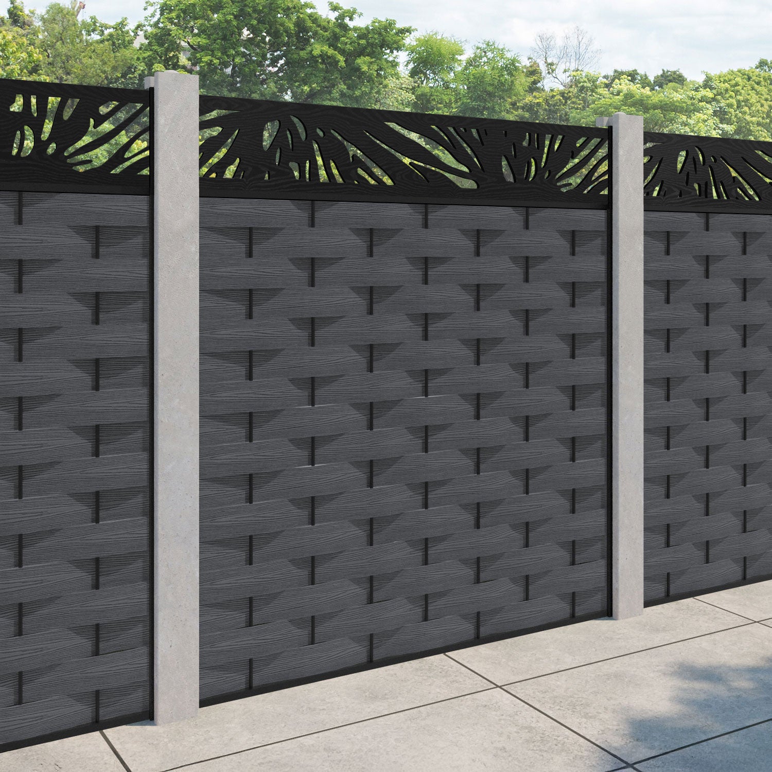 Ripple Poppy Fence Panel - Dark Grey - for existing concrete posts