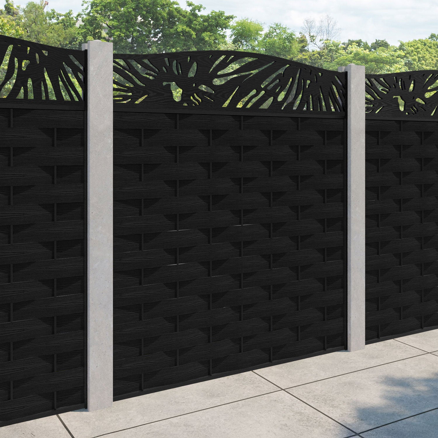 Ripple Poppy Curved Top Fence Panel - Black - for existing concrete posts