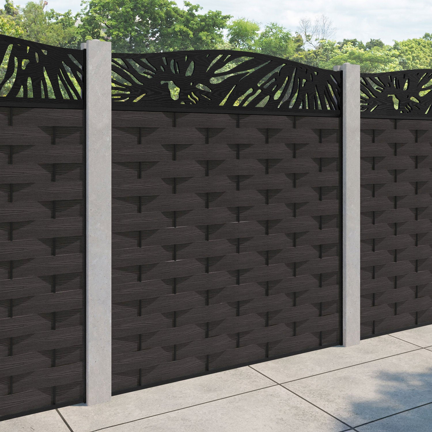Ripple Poppy Curved Top Fence Panel - Dark Oak - for existing concrete posts