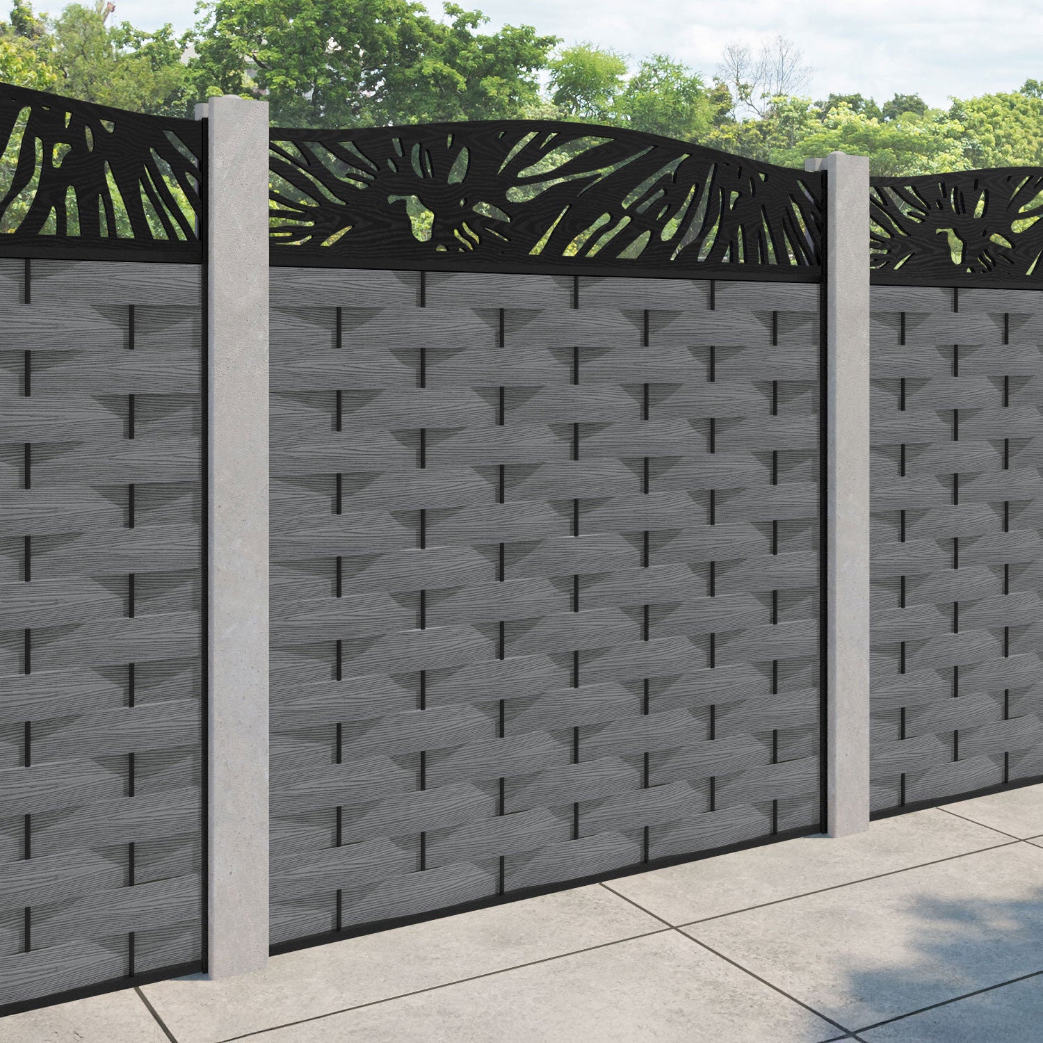 Ripple Poppy Curved Top Fence Panel - Mid Grey - for existing concrete posts