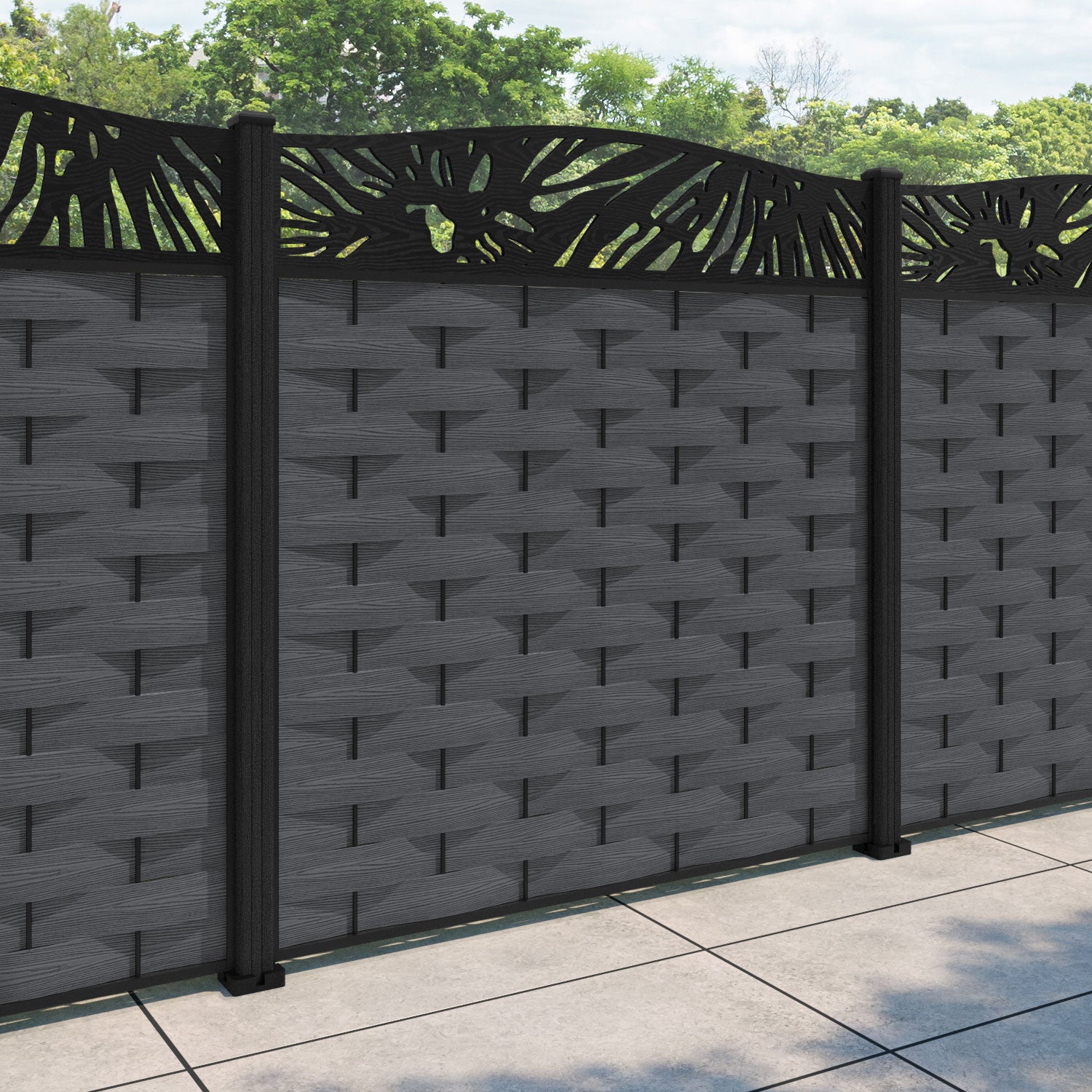 Ripple Poppy Curved Top Fence Panel - Dark Grey - with our composite posts