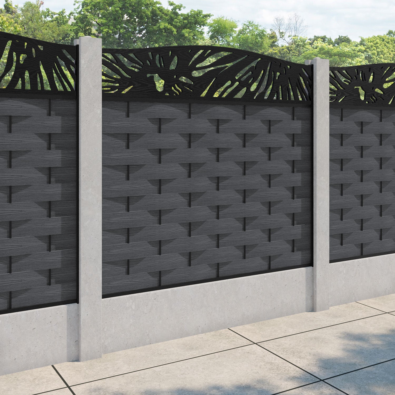Ripple Poppy Curved Top Fence Panel - Dark Grey - for existing concrete posts