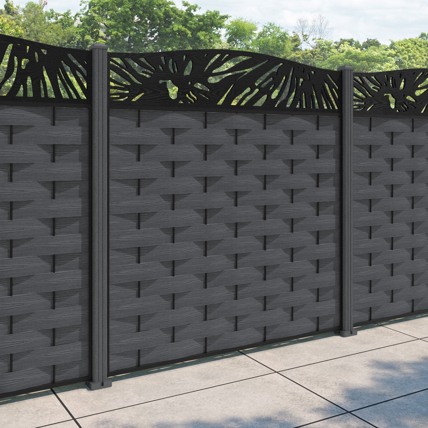 Ripple Poppy Curved Top Fence Panel - Dark Grey - with our composite posts