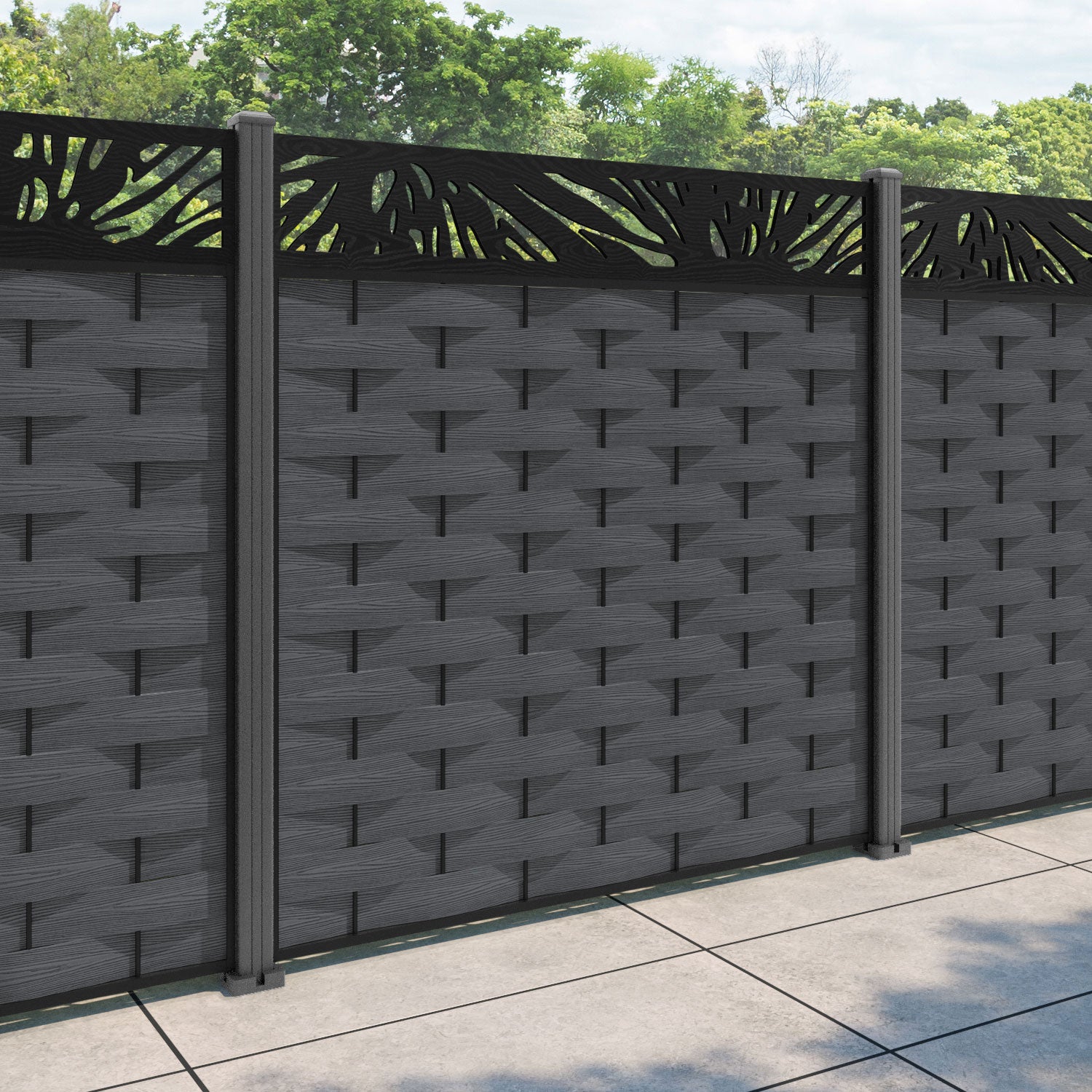 Ripple Poppy Fence Panel - Dark Grey - with our aluminium posts