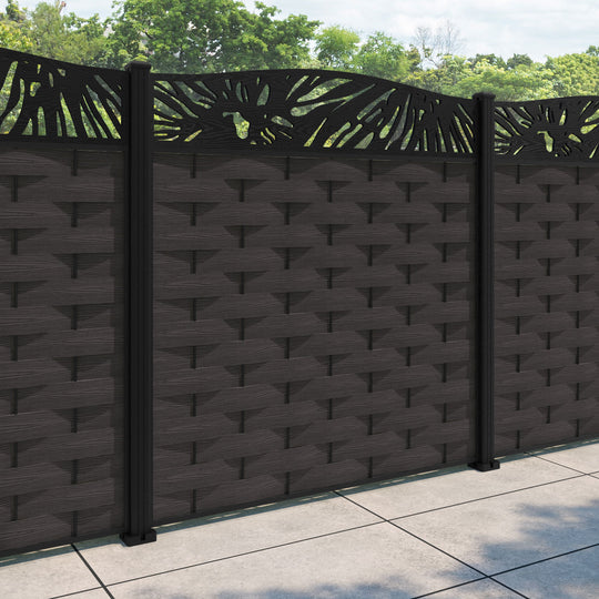 Ripple Poppy Curved Top Fence Panel - Dark Oak - with our aluminium posts