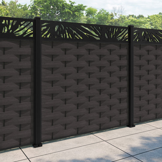 Ripple Poppy Fence Panel - Dark Oak - with our aluminium posts