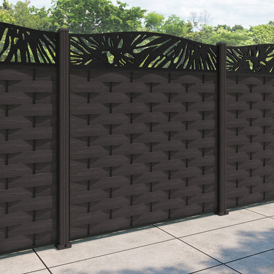 Ripple Poppy Curved Top Fence Panel - Dark Oak - with our composite posts