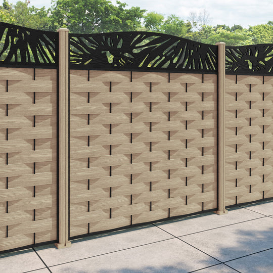 Ripple Poppy Curved Top Fence Panel - Light Oak - with our composite posts