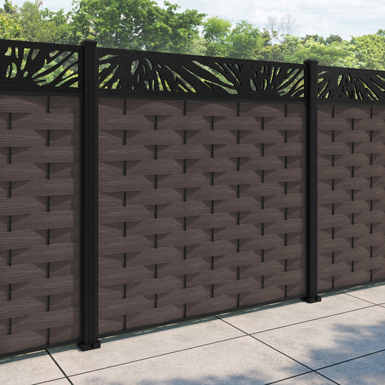 Ripple Poppy Fence Panel - Mid Brown - with our aluminium posts