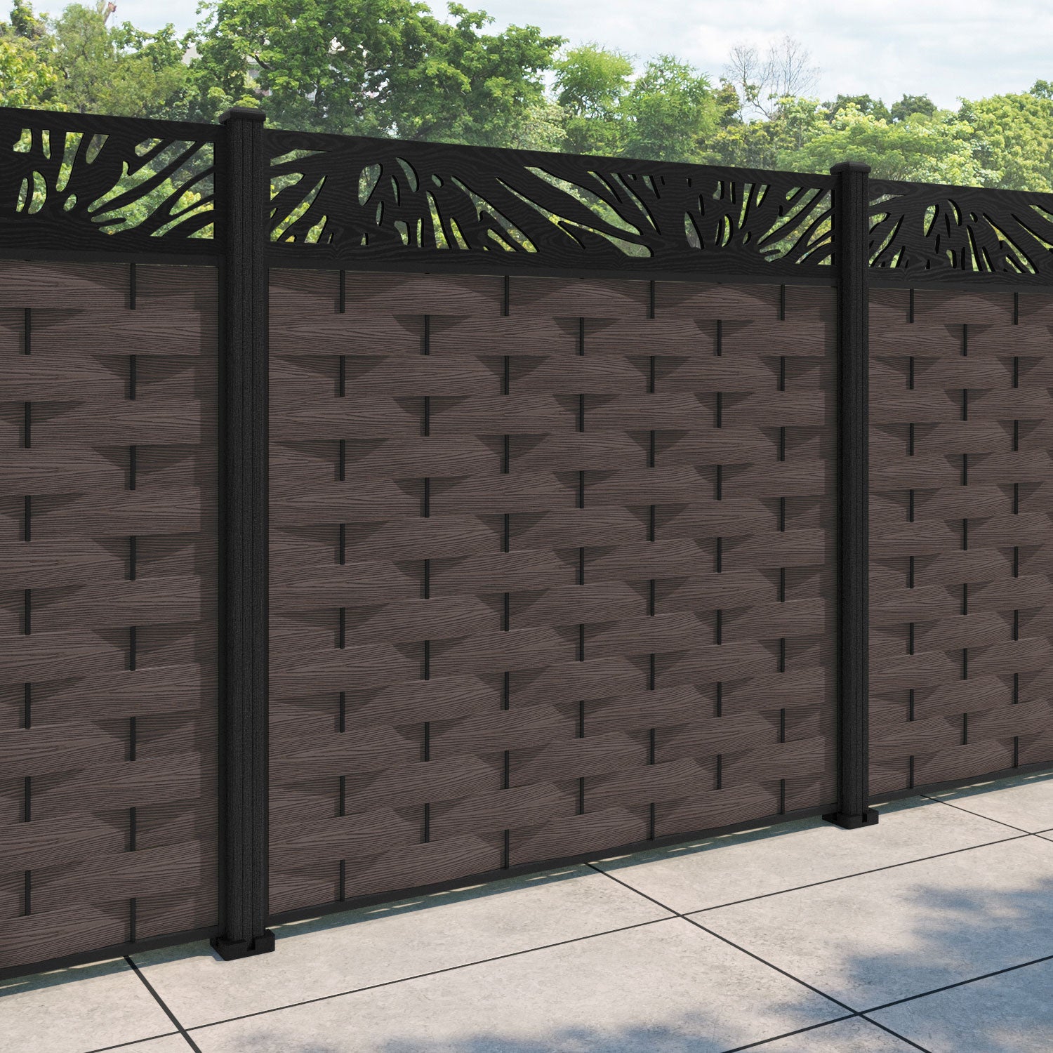 Ripple Poppy Fence Panel - Mid Brown - with our composite posts
