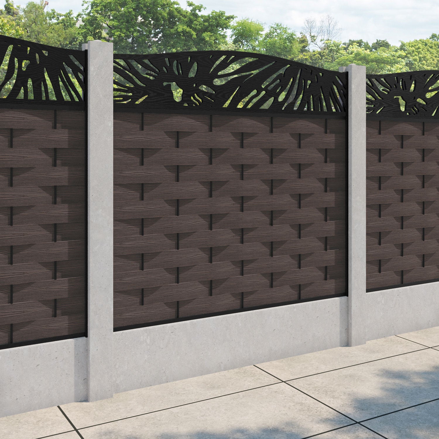Ripple Poppy Curved Top Fence Panel - Mid Brown - for existing concrete posts