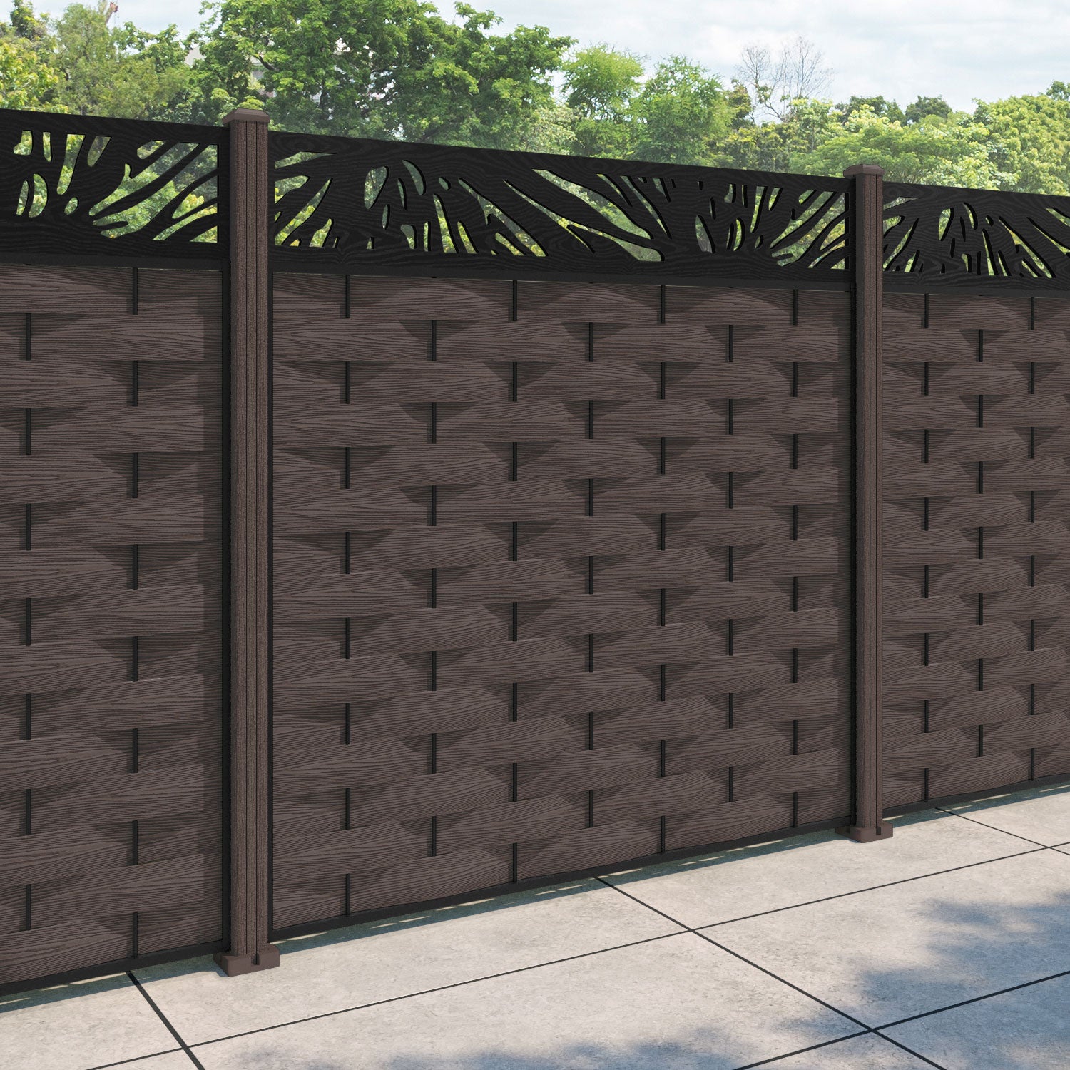 Ripple Poppy Fence Panel - Mid Brown - with our composite posts