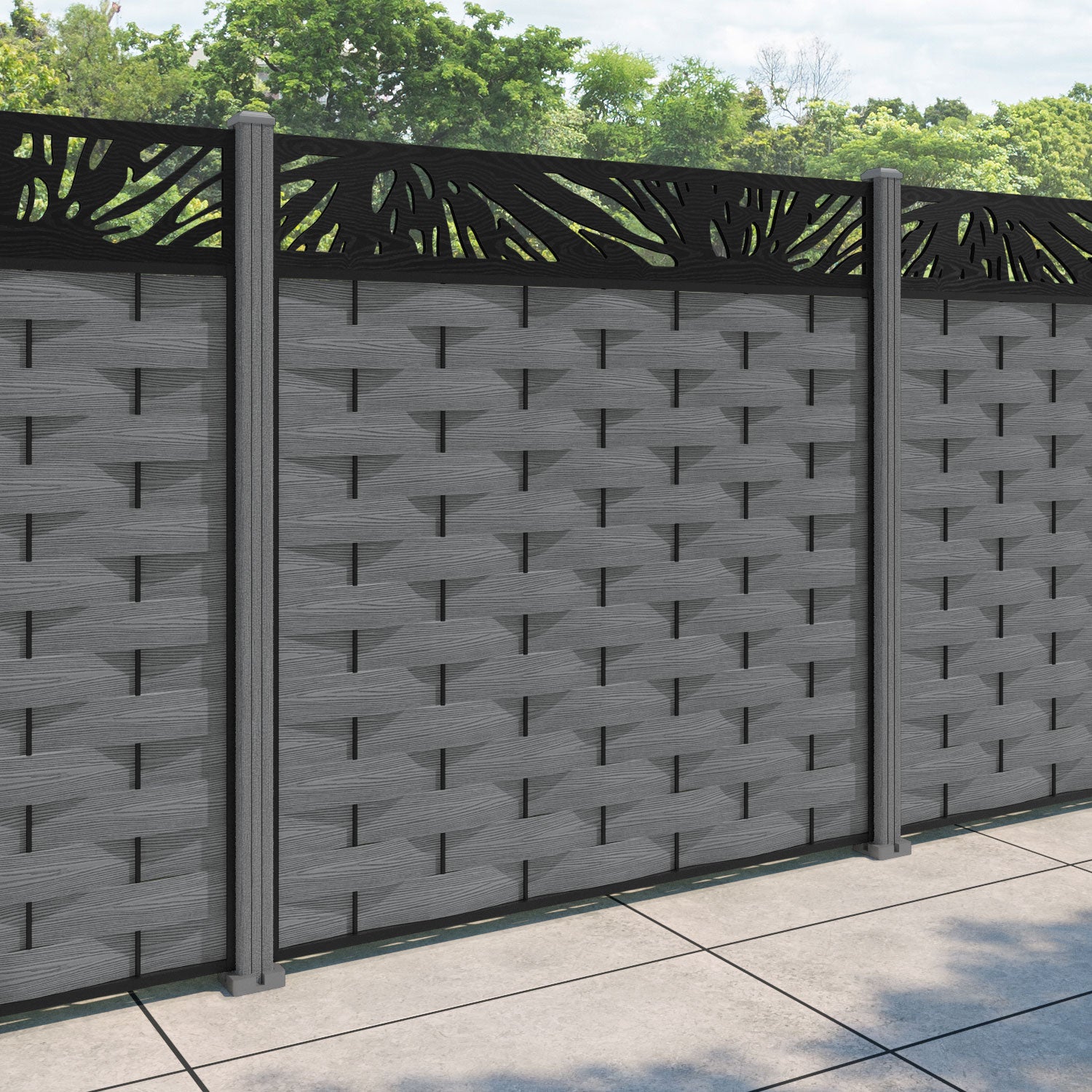 Ripple Poppy Fence Panel - Mid Grey - with our composite posts