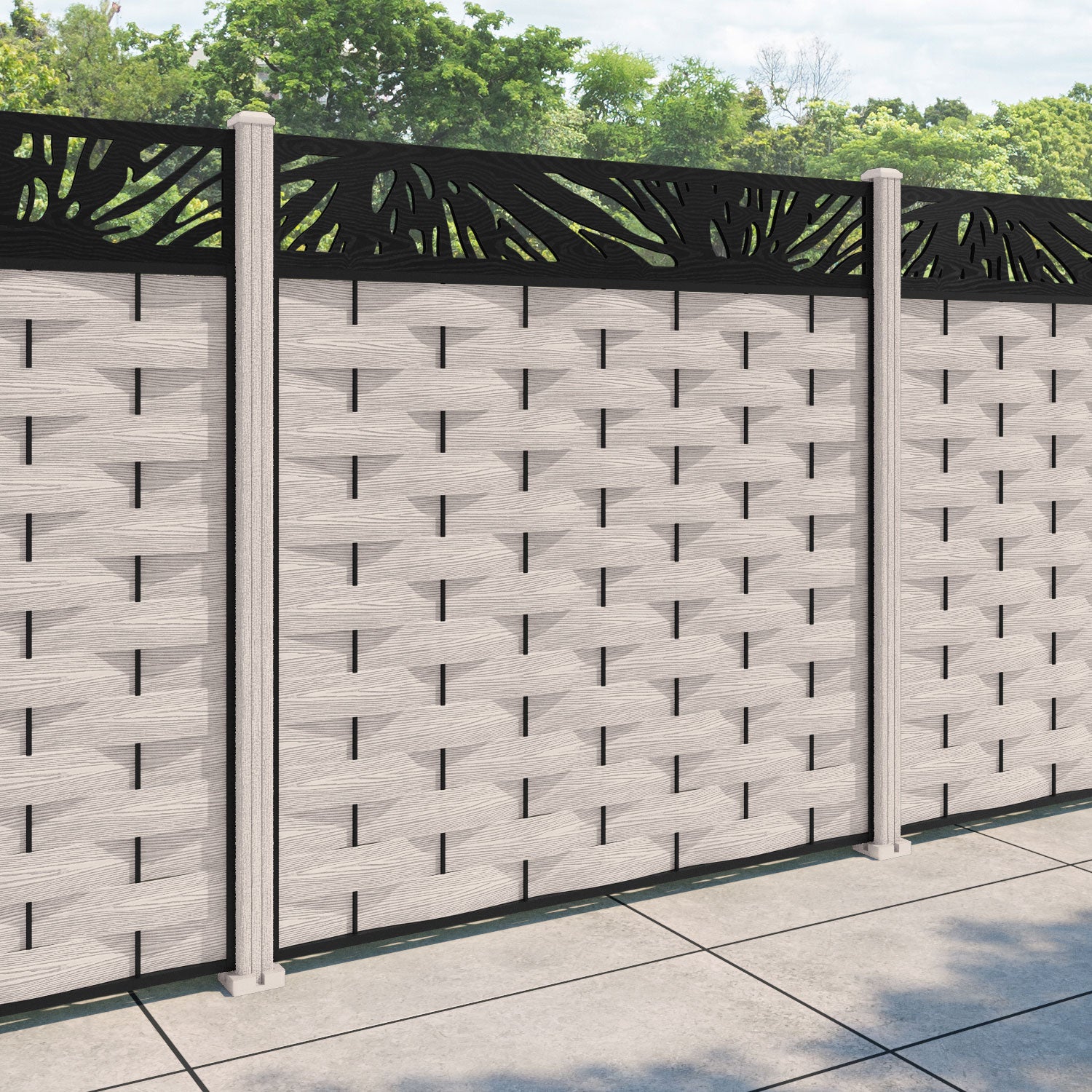 Ripple Poppy Fence Panel - Mid Stone - with our composite posts