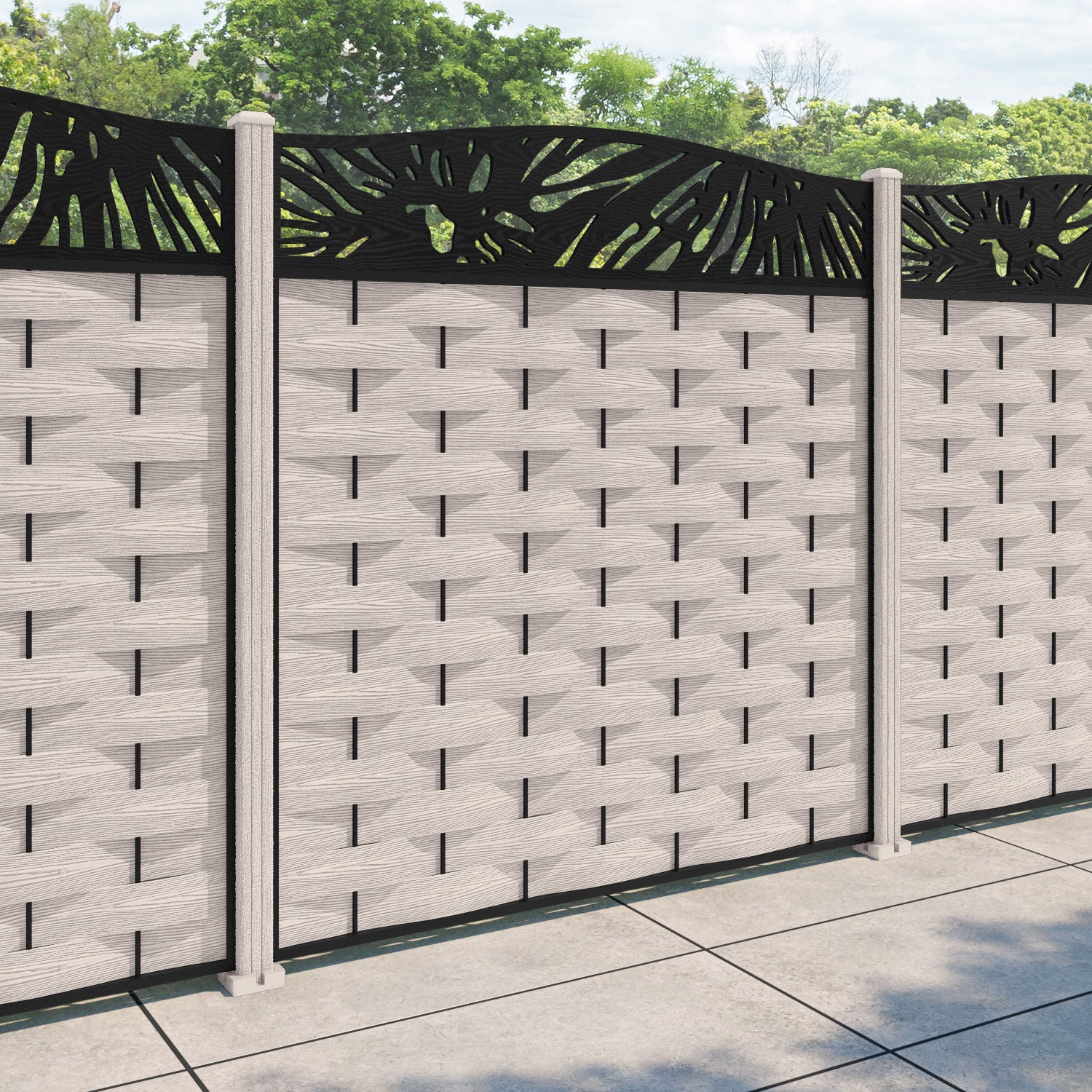Ripple Poppy Curved Top Fence Panel - Mid Stone - with our composite posts