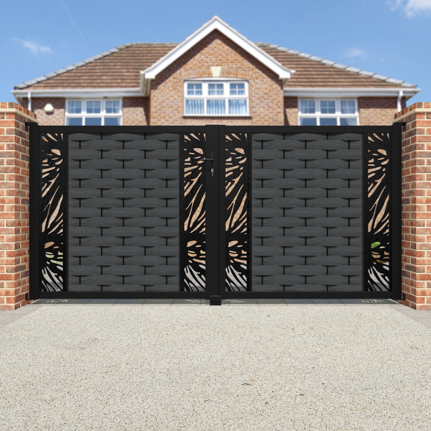Ripple Poppy Straight Top Driveway Gate - Dark Grey - Middle & End Screen