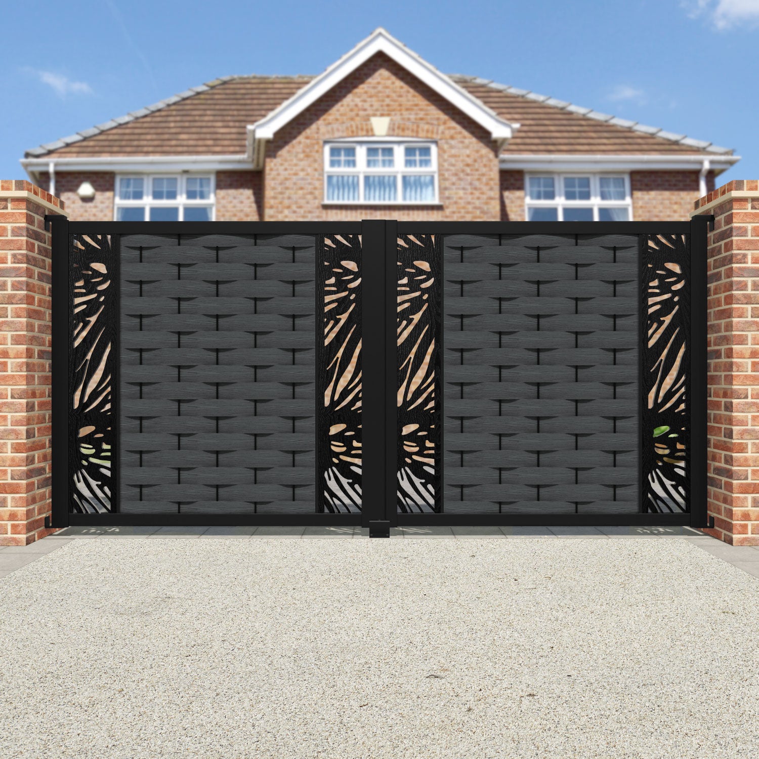 Ripple Poppy Straight Top Driveway Gate - Dark Grey - Middle & End Screen
