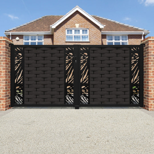 Ripple Poppy Straight Top Driveway Gate - Dark Oak - Middle & End Screen