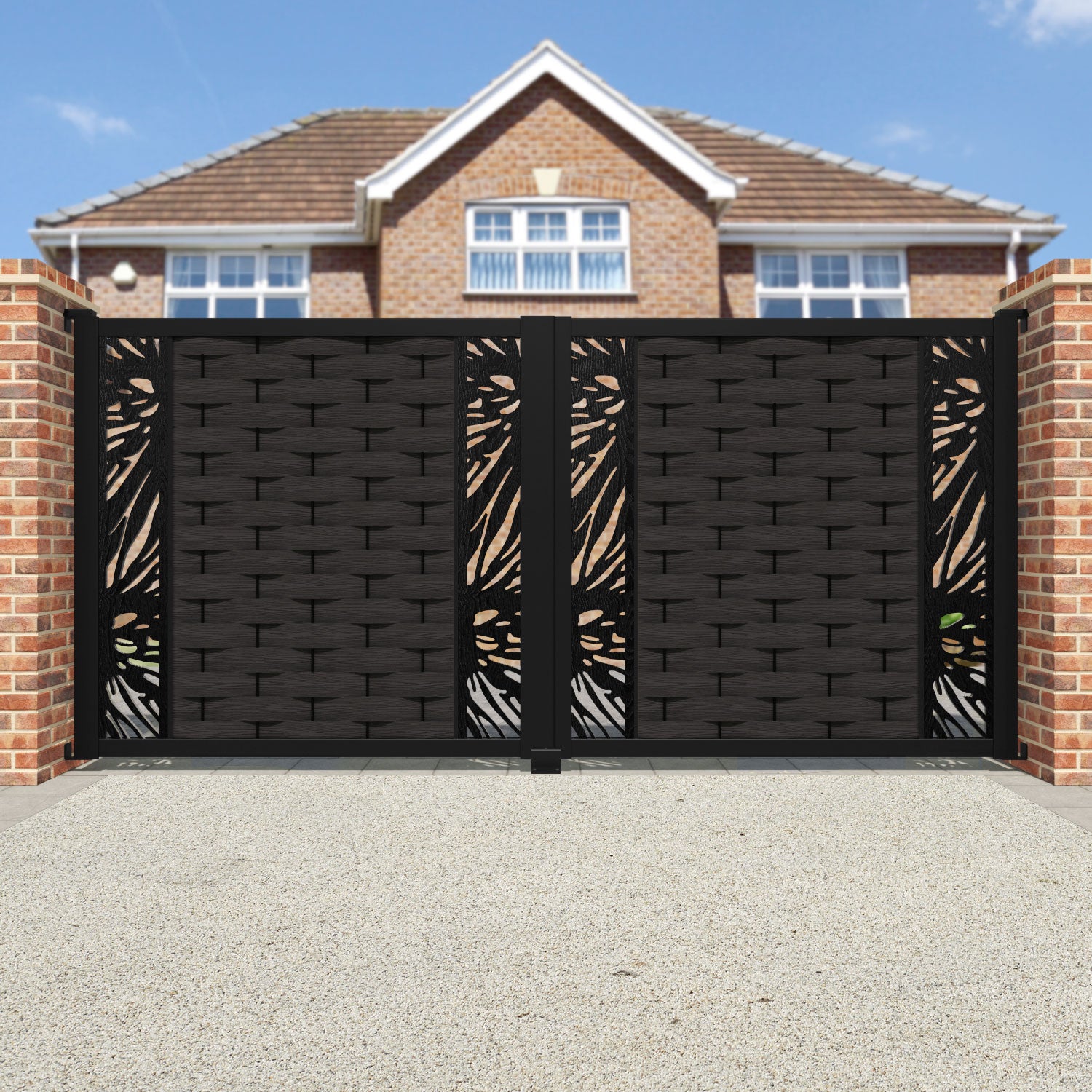 Ripple Poppy Straight Top Driveway Gate - Dark Oak - Middle & End Screen