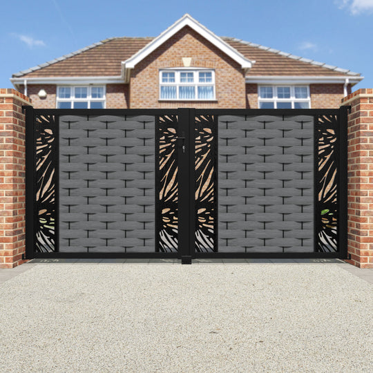 Ripple Poppy Straight Top Driveway Gate - Mid Grey - Middle & End Screen