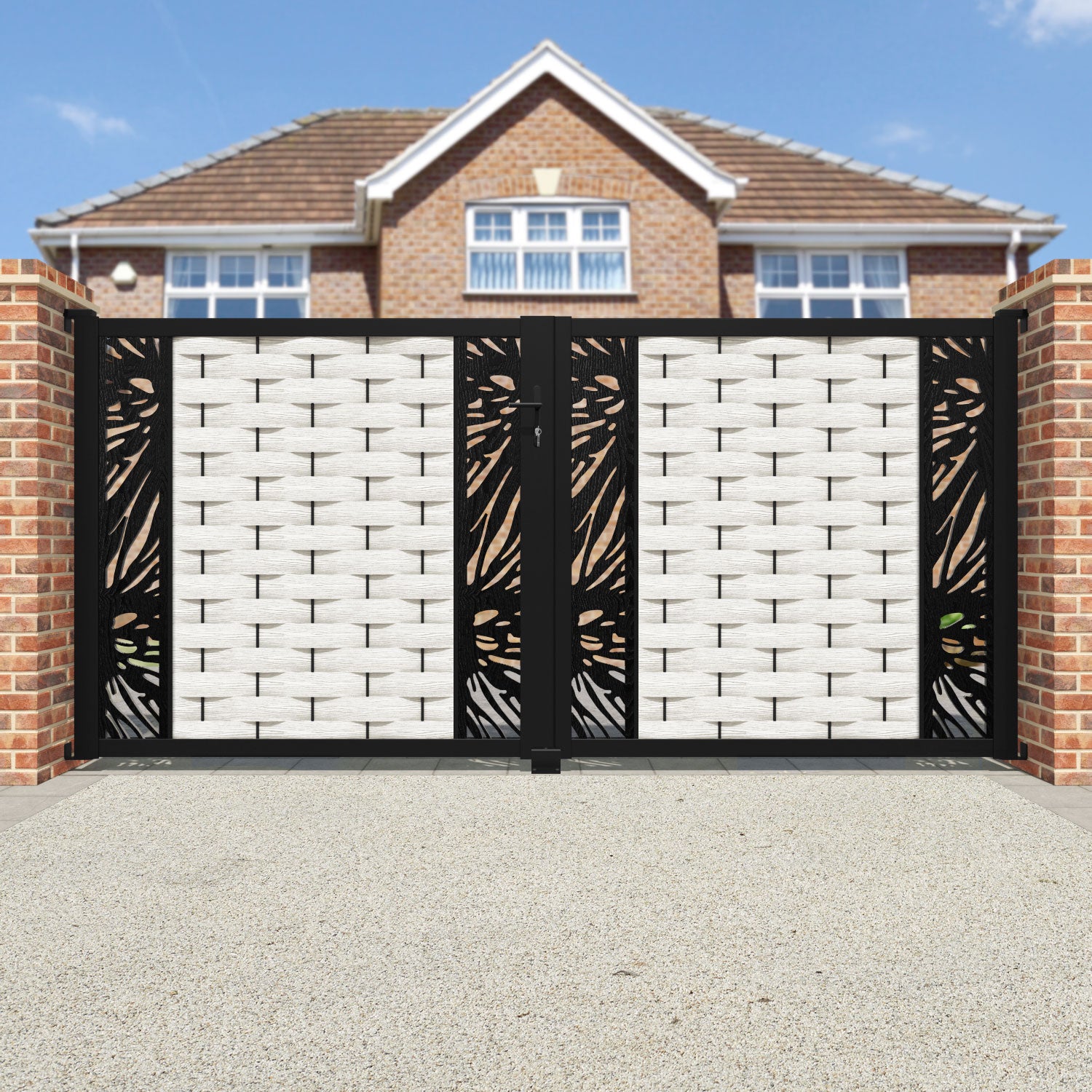 Ripple Poppy Straight Top Driveway Gate - Light Stone - Middle & End Screen