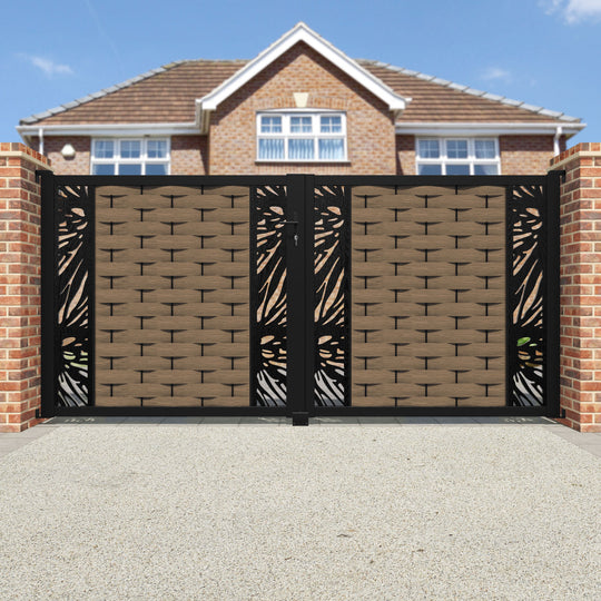 Ripple Poppy Straight Top Driveway Gate - Teak - Middle & End Screen