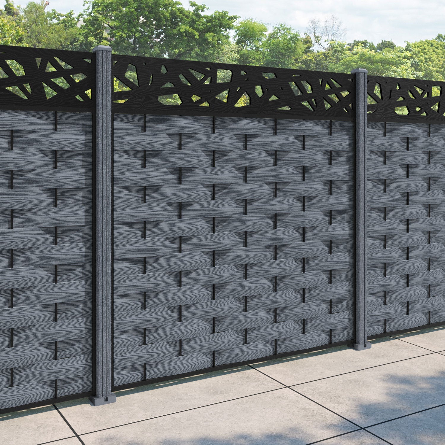 Ripple Prism Fence Panel - Anthracite - with our composite posts