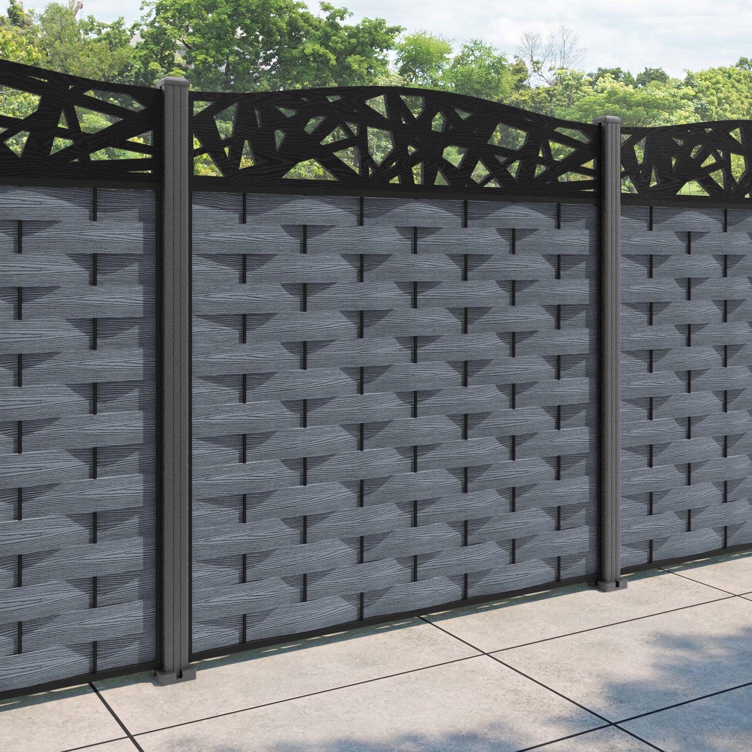 Ripple Prism Curved Top Fence Panel - Anthracite - with our aluminium posts