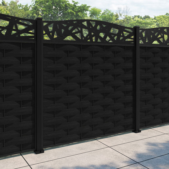 Ripple Prism Curved Top Fence Panel - Black - with our aluminium posts
