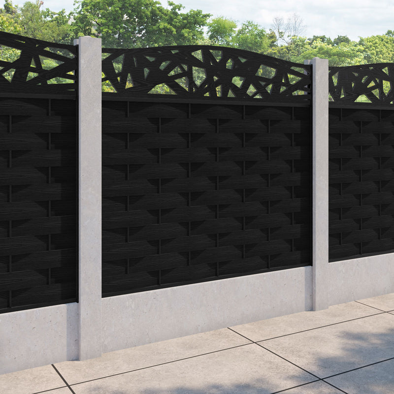 Ripple Prism Curved Top Fence Panel - Black - for existing concrete posts