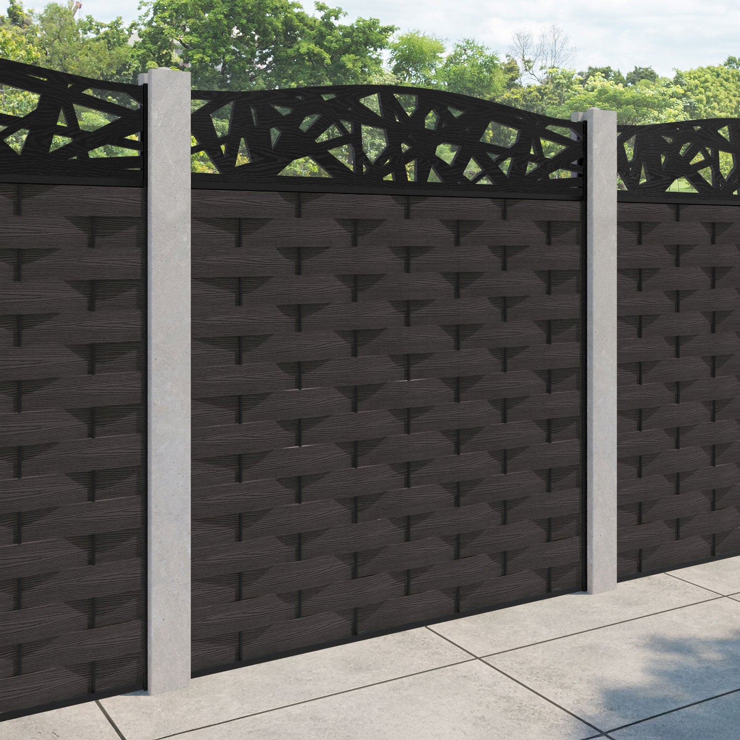 Ripple Prism Curved Top Fence Panel - Dark Oak - for existing concrete posts