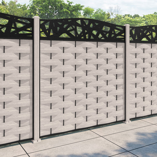 Ripple Prism Curved Top Fence Panel - Mid Stone - with our composite posts