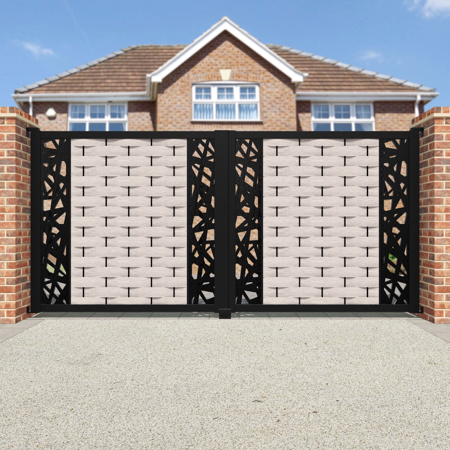 Ripple Prism Straight Top Driveway Gate - Mid Stone - Middle & End Screen