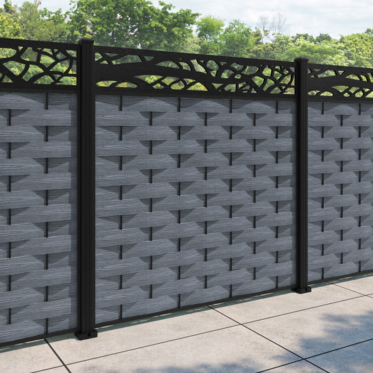 Ripple Twilight Fence Panel - Anthracite - with our aluminium posts
