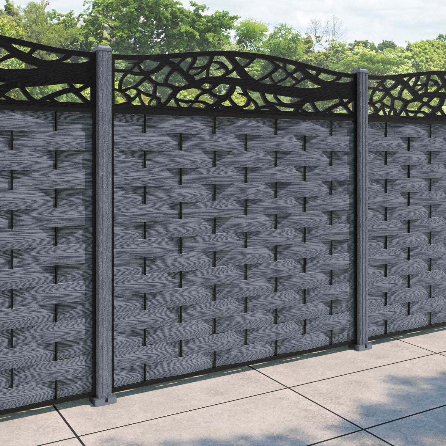 Ripple Twilight Curved Top Fence Panel - Anthracite - with our composite posts
