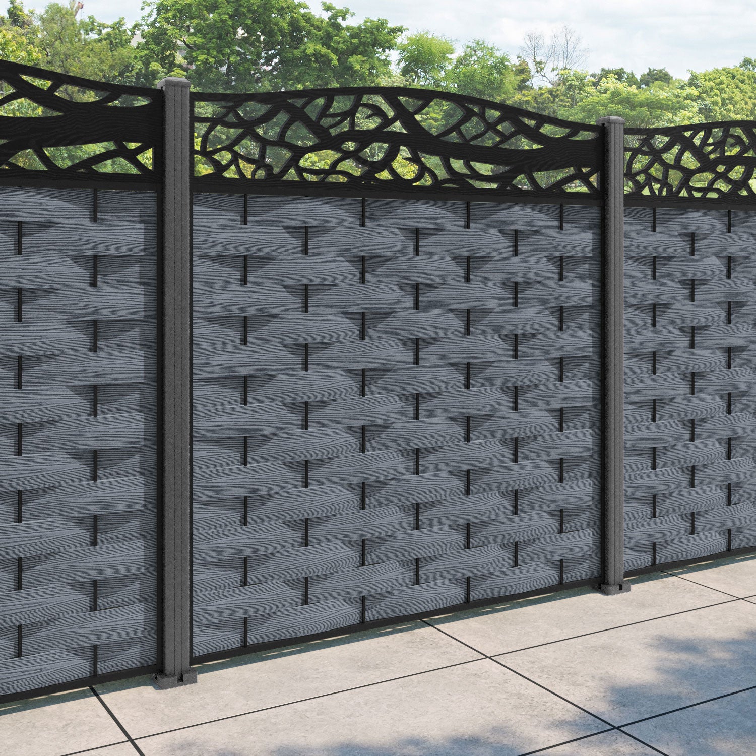 Ripple Twilight Curved Top Fence Panel - Anthracite - with our aluminium posts