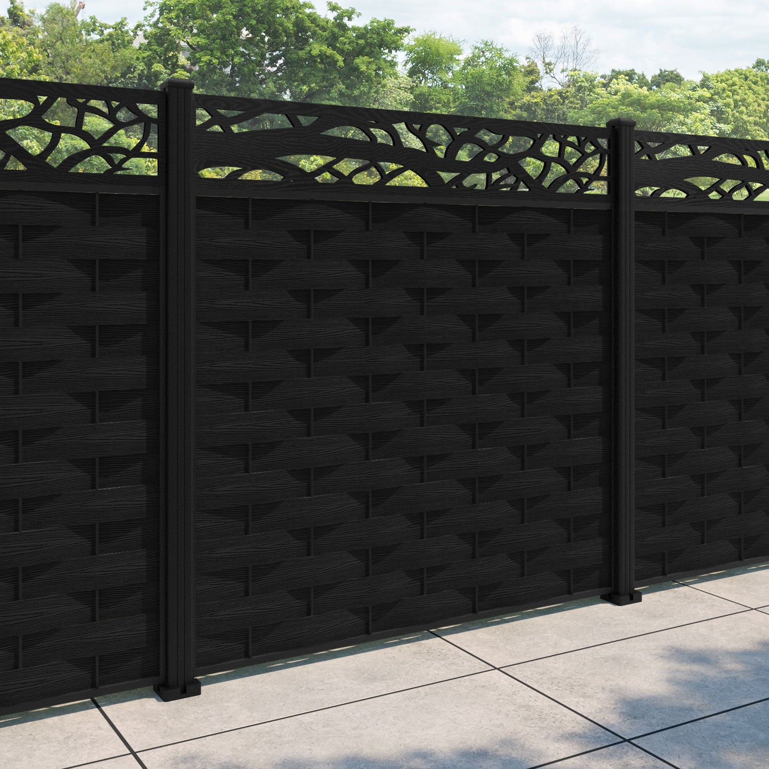 Ripple Twilight Fence Panel - Black - with our aluminium posts