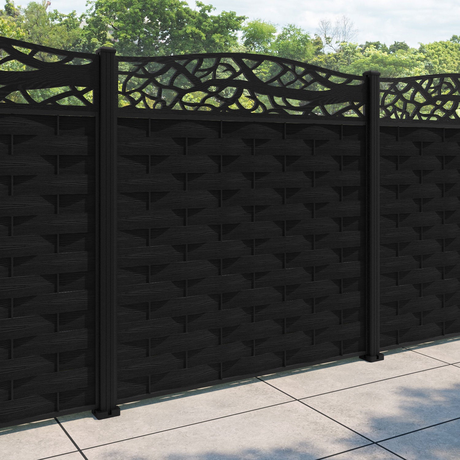 Ripple Twilight Curved Top Fence Panel - Black - with our aluminium posts