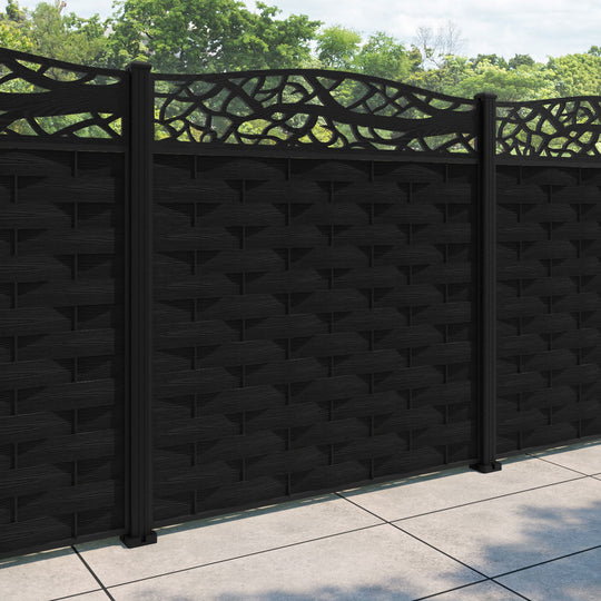 Ripple Twilight Curved Top Fence Panel - Black - with our aluminium posts