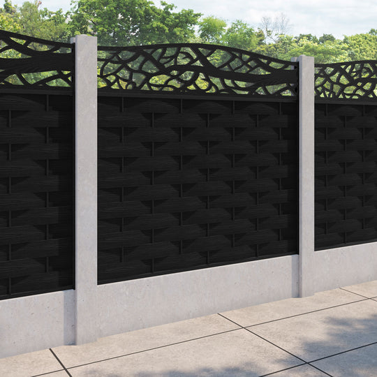 Ripple Twilight Curved Top Fence Panel - Black - for existing concrete posts