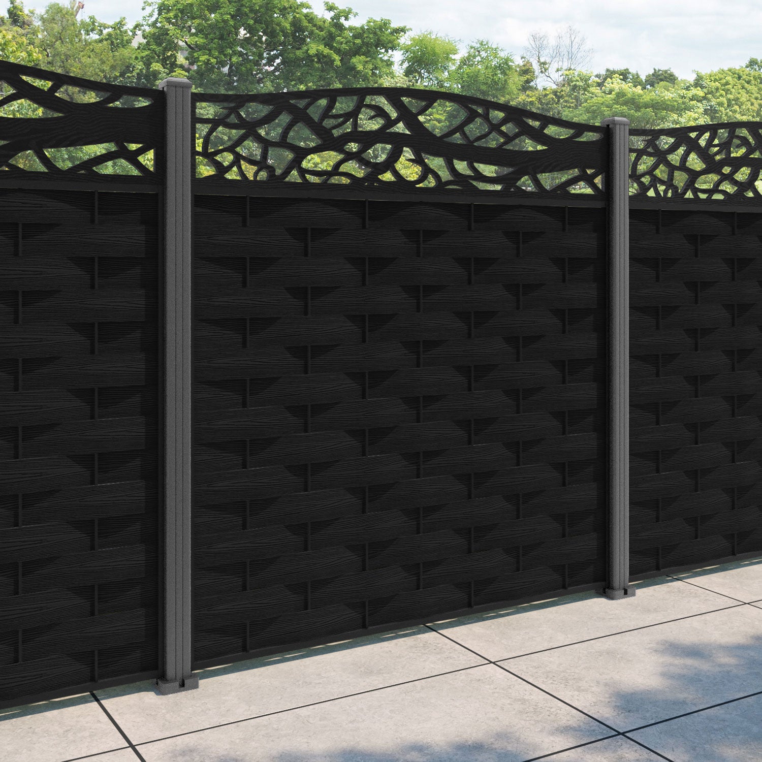 Ripple Twilight Curved Top Fence Panel - Black - with our aluminium posts