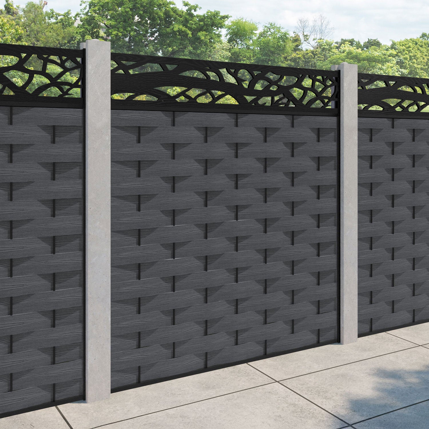 Ripple Twilight Fence Panel - Dark Grey - for existing concrete posts